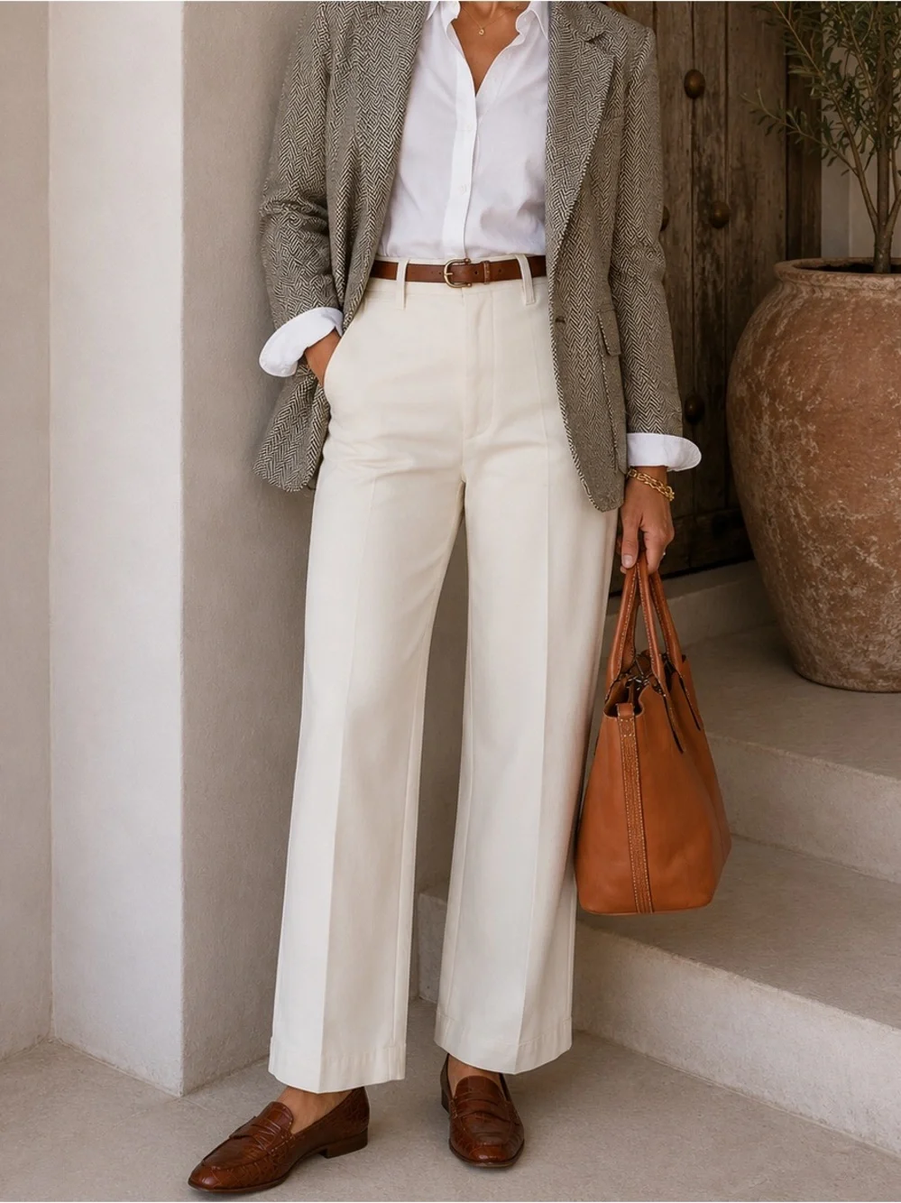 Lauren Ralph Lauren Sanderson White Wide Leg Pants Women’s Size 2 Stretch Cotton